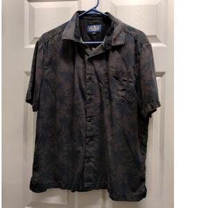 Nat Nast Size Large Black Brown Palm Tree Hawaiian Silk Blend Button Up Shirt